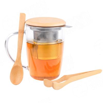 China Modern Borosilicate Glass Tea Cup Sets With Infuser Basket And Wooden Lid Tea Spoon For Steeping for sale