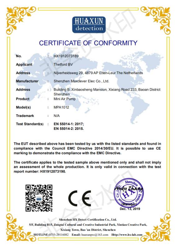 CE - Shenzhen Maxclever Elec Co., Ltd.