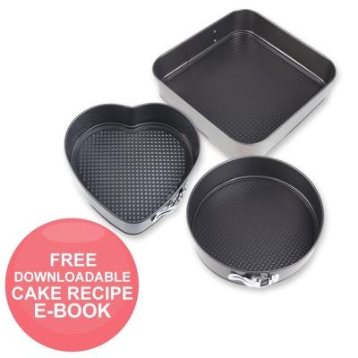 China Nonstick Bakeware Springform Pan Set Bundle with 10-Inch Square, 9.8-Inch Round, 8.6-Inch Heart Shaped Cake Pan for sale