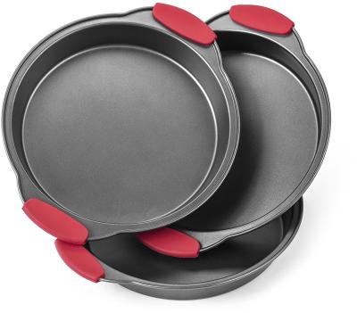 China 3 Piece NonStick Cake Pans Set with Silicone Handles Easy Release Non Stick Coating Wide Round Ends For Easy Handling for sale