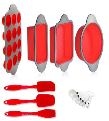 China Silicone Baking Molds Pans and Utensils Kitchen | Silicone Cake Brownie Loaf Muffin Mold 2 Spatulas Brush 6 Measuring for sale