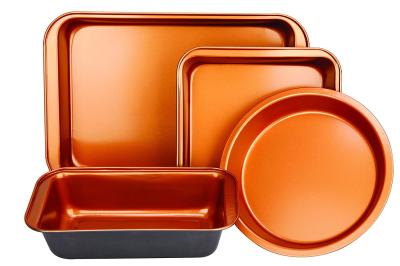 China Copper Bakeware Set Oblong Rectangular Pan Brownie Pan Round Cake Pan and Meat Loaf Pan for sale