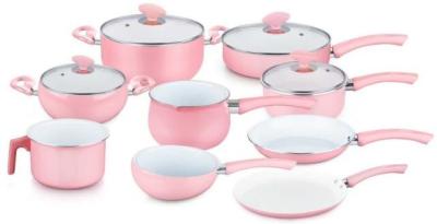 China High quality FDA SGS 9 PCS Aluminum pink heat-resistant outer ceramic coating cookware set for sale