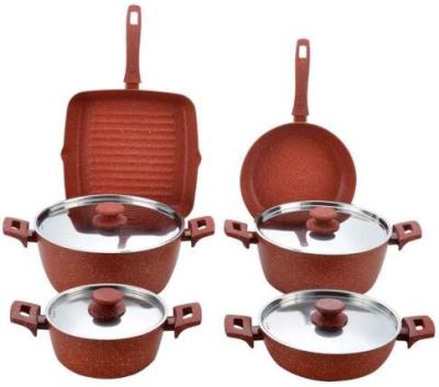 China stainless steel lid red stone aluminum color cookware set 10 pcs FDA approval for sale