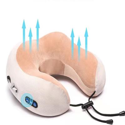 China Portable Cordless Car U Shape Neck Foam Folding Head Massage Vibrating Heating Pillow for sale