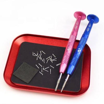 China Multifunctional DIY Mobile Phone Repair Electroplate Aluminum Magnetic Screwdriver Mobile Storage Box Tools Service Screw Tray for sale