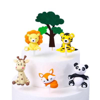 China Animal Dinosaur Lion Monkey Panda Cake Topper Toy Polymer Clay Giraffe Zoo Birthday Decor Figure Polymer Clay Zoo for sale