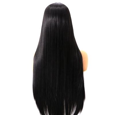 China Wholesale Stock Long Silky Straight Fiber Heat Resistant Women Silky Straight Black Synthetic Hair Wig for sale