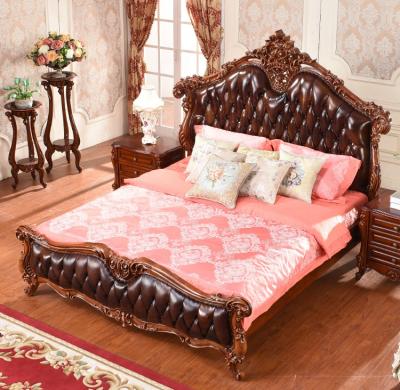 China Traditional Western Style Ebony Soft Back Bed Farmhouse Carved Full Frame Double Bed Classic Wood Bed for sale