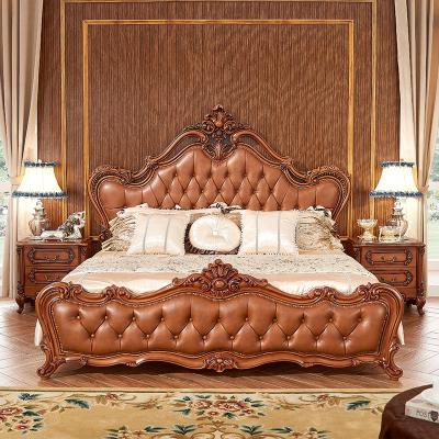 China Soft American King Size Classic Wood Bed Double Bed Adults Double Bed Mahogany Royal Leather Luxury Sensitive Carved for sale