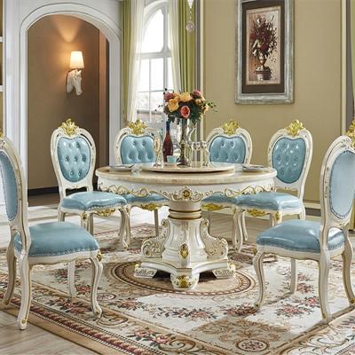 China EUROPEAN European Style Rococo Diner Sets Best Price White Dining Table and Chairs Marble Solid Wood Center Table Top Set for sale