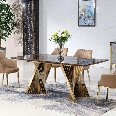 China Modern Style Modern Dining Table Set Stainless Steel Leg Marble Top Dining Table Set Luxury Polished Popular Dining Room Furniture for sale