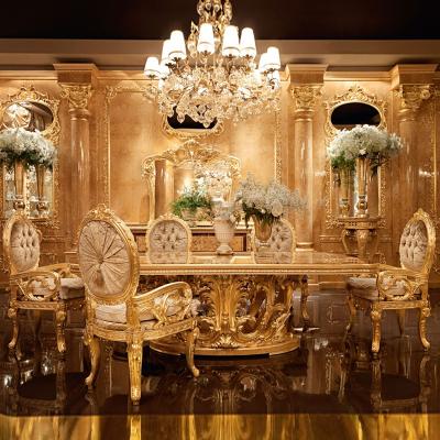 China Antique Dining Set Dining Sets French Style Solid Wood Luxury Royal Carved Dining Table and Chairs Classic Restaurant Furniture for sale