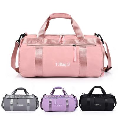 China Logo Pink Gym Women's Design Custom Made Fashion Waterproof Man Fleece Tote Bag Luggage Duffle Travel Nylon Bag With Shoe Compartment for sale