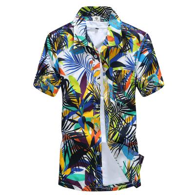 China Mens Breathable Stylish Polyester Floral Shirt Cotton Button Down Short Sleeve Hawaiian Shirt for sale