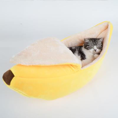 China POP DUCK Pet Supplier Banana Shape Dog Bed Breathable Cotton Inside Colorful Bite Resistant Sleep Pet Beds for sale