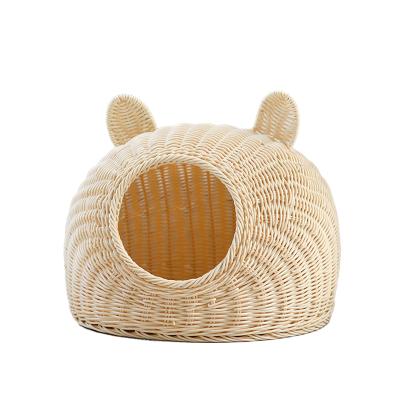 China Wholesale POP DUCK Cat Cave Pet Bed House Cute Breathable Natural Hand - Woven Rattan Dog Bed for sale