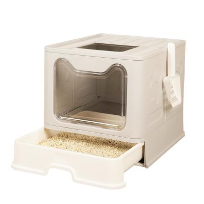 China POP DUCK Top Entry Anti-Splashing Cat Stocked Toilet Enclosed Cat Potty Foldable Cat Litter Box with Lid Including Scoop and Brush for sale