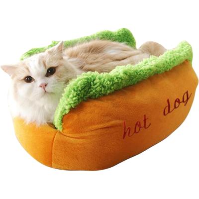 China POP DUCK Manufacture Sale Customized Cheap Viable Funny Hot Dog Form Cat Dog Bed for sale