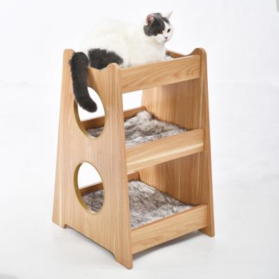 China Sustainable POP LEAN Wooden Cat Scratcher Furniture Lap Large Cat Tree Eco Friendly Three Layers for sale