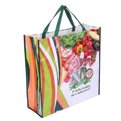 China Custom Reusable Laminated Woven PP Handled Grocery Bags Beach PP Custom Size For Clothes for sale