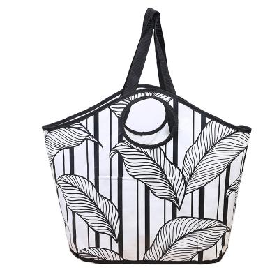 China Custom Reclycled PP Woven Shopping Bags Recycled From Black And White Bottle With Stripe Color Side Stripe for sale