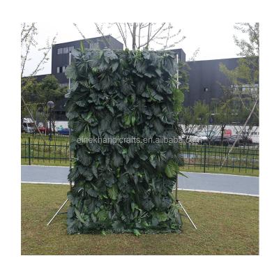 China Real Romantic Preserved Luxury Green Flower Event 5D Rose Plants Palm Leaves In Artificial Curtain Backdrop Wall Wrap Backdrop Wedding Decor for sale