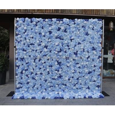 China Real Rose Wholesale Preserved Romantic 3D Wrap White Blue Wall Cloth Flower Fabric Artificial Silk Wedding Flower Wall Blue Backdrop Flower for sale