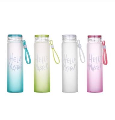 China Viable 450 Ml Frosted Colored Glass Sublimation With Screw On Lid Colored Portable Glass Bottle for sale