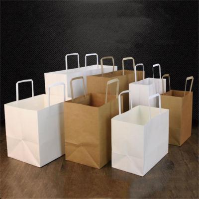 China Recyclable Takeaway Food Paper Bag Kraft Paper Gift Bags Packaging With Flat Rope Cookies Candy Food Bread Cookie Bread Snack Baking Package for sale