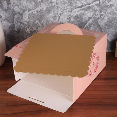 China 6 Inch Disposable Birthday Cake Box Pink Wedding Paper Portable Cake Boxes and Bakery Wrapping Paper Packaging Box for Wedding Party for sale