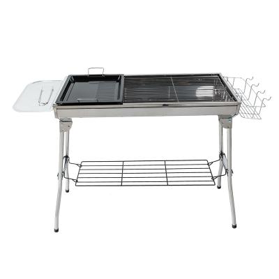 China Outdoor Folding Portable BBQ Grill BBQ Meat Rack BBQ Grill Cart Large Stainless Steel with Storage Basket Panel Shelf for sale