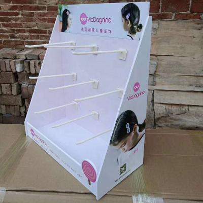 China CDU Single Sided Custom Recyclable Rack Unit Lace Table Retail Display Counter With Pegs Hooks PVC Counter Display for sale