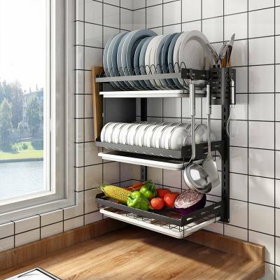 China Amazon Viable Hot Sale Dish Drain Rack Desktop Kitchen Folding Free Installation Storage Rack for sale