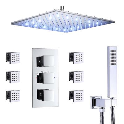 China Squareless Slide Bar Bathroom 12 Inch Ceiling LED Rainfall Shower Faucet System Mixer Shower Heads With Body Spray Combo Set Polished Chrome for sale