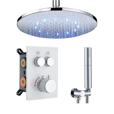 China Wall Mounted Brass Faucet Bathroom Faucet Lead Bath Shower Faucets Mixers Hidden Thermostatic Valve Slide Bar With LED Lights for sale