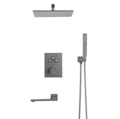 China No Slide Bar 2021 Three Function Cast Gray Concealed Thermostatic Bathroom Shower Faucet Sets Shower Valve Included for sale