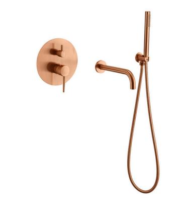 China Sliding Barless Swept Rose Gold Wall Mounted Cold And Hot Tub Shower Faucet Concealed Hand Held Shower Set for sale