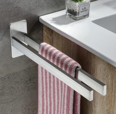 China Contemporary Wall Mounted Self Adhesive Stainless Steel 304 Nickel Brushed Double Towel Rack Towel Rack Shelf For Bathroom for sale