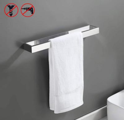 China Contemporary No Drilling Polished SUS 304 Stainless Steel Finish Towel Bar Bathroom Self Adhesive Towel Rack for sale