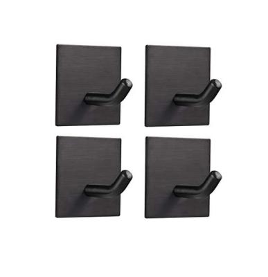 China 4 Pack Tape 304 Matte Black Wall Mounted Modern Stainless Steel Robe Hooks Coat Towel Robe for sale