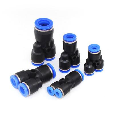 China Hotels PW Series One Touch 3 Way Reducing Plastic Type Pneumatic Air Hoses Tube Connector Y Quick Fitting for sale