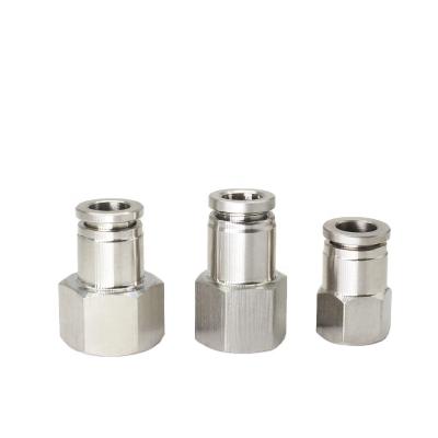 China Pneumatic Internal Fittings 304 Series Hotel PCF Stainless Steel Quick Thread Insert Straight Connector Joint For PU Hose PCF8-02 for sale