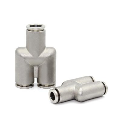 China Chinese High Quality Hotels Accessories Stainless Steel Pneumatic Y-Type Push In Connector for sale