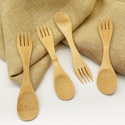 China Viable 2 In 1 Main Bamboo Fork And Spoon Multifunctional Reusable Portable Tableware Double Spoon for sale