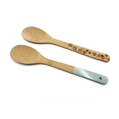 China 2sets Sustainable Kitchen Bamboo Spoon 100% Bamboo With Printing And Oil Painting for sale