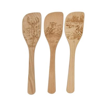 China Large Sustainable Beech Wood Spatula Cooking With Elk Animal Bear Duck Printing for sale