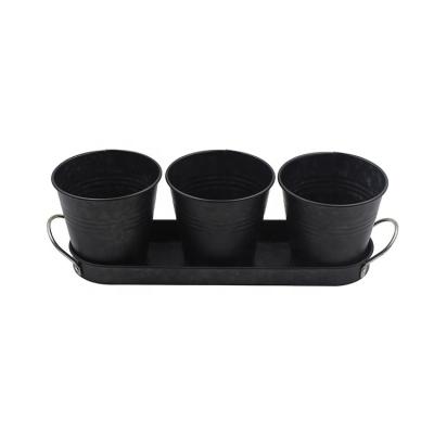 China Black American Style Metal Iron Vintage Garden Grass 3pcs Pot Planter Set for sale