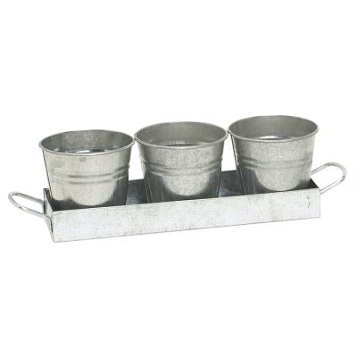 China American Style Galvanized Steel 3 Piece Plant Pots Planter And Grass Tray for sale