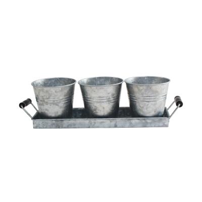 China American Style Set Of 3 Metal Window Sill Planters Galvanized Herb Pots With Tray Flower Pot for sale